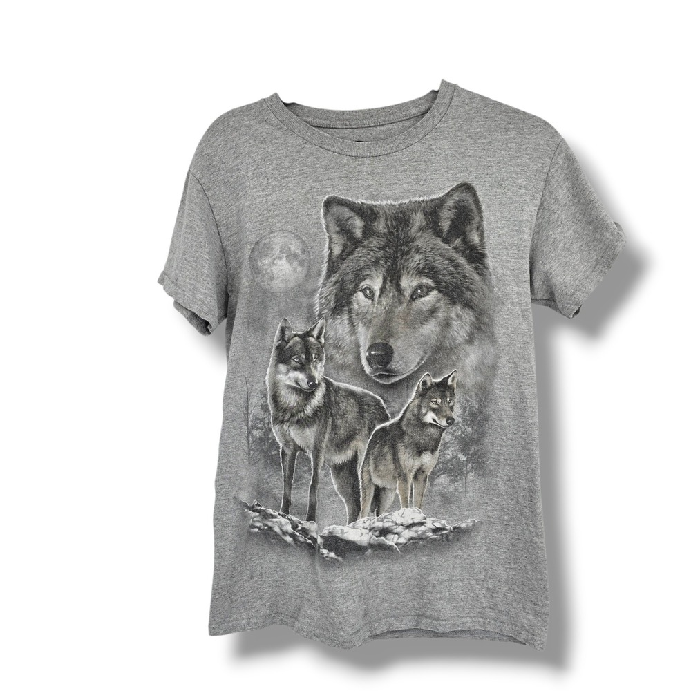 DOM Mens Wolf Graphic T-Shirt Heather Grey Short Sleeve Crew Neck‎ Size S
